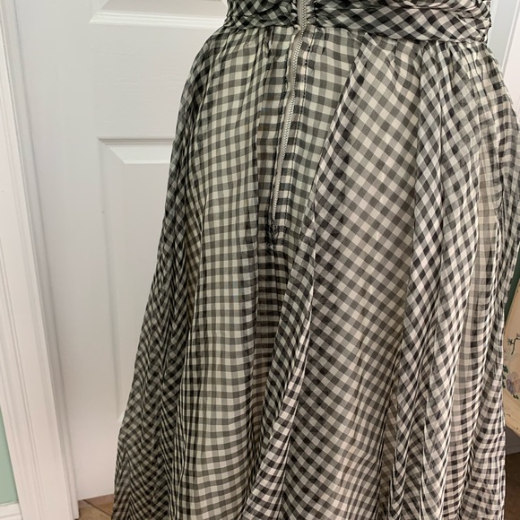 Vintage 1950’s Satin & Chiffon Gingham Check Bodice Cottagecore Midi Dress Sz 8 - Picture 8 of 9